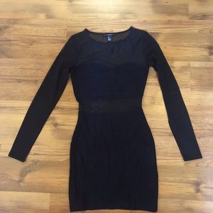 Forever 21 Black Body Con Mesh Long Sleeve Dress